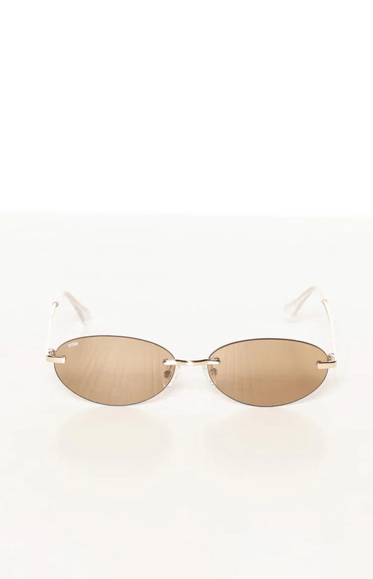 Otra Eyewear Jasmine Brown/Gold Metal Frame Oval Sunglasses
