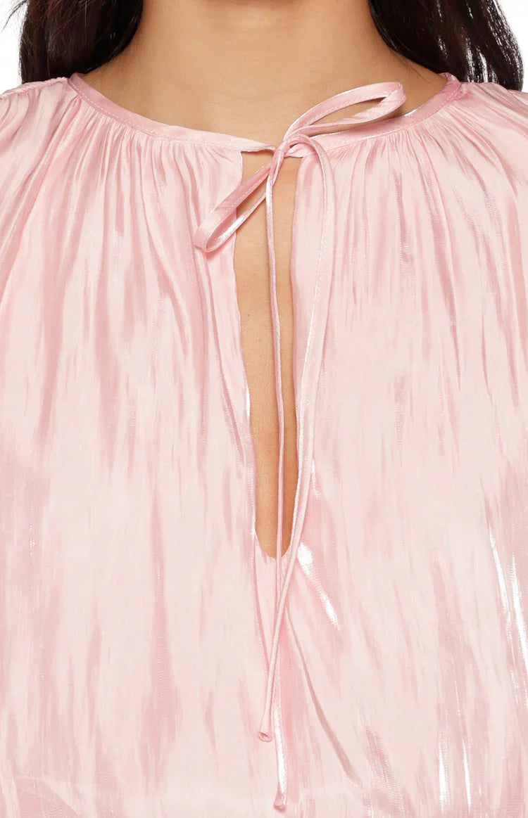 Quinton Pink Satin Long Sleeve Tie Mini Dress