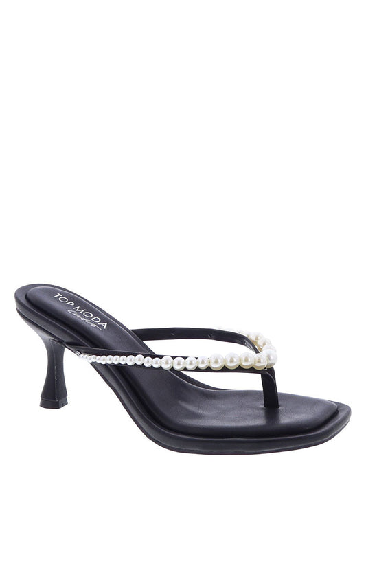 Selena Black Pearl Detail Thong Heels