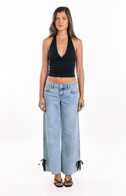 Willabelle Light Wash Denim Bow Hem Low Rise Jeans
