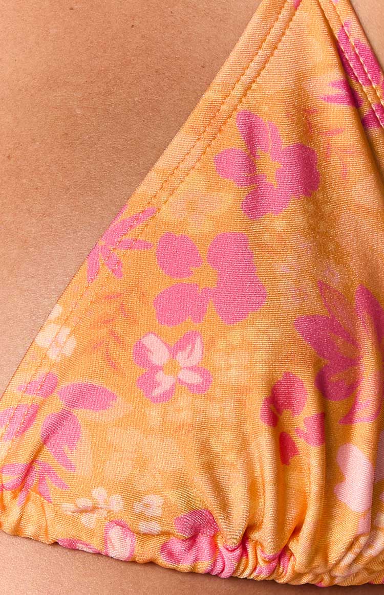 9.0 Swim Oceania Orange Floral Triangle Bikini Top