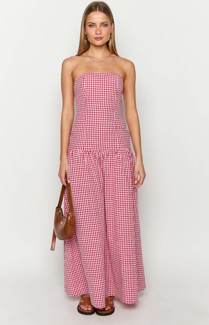 Angela Red Gingham Maxi Dress