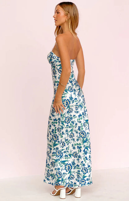 Ashley Blue Floral Formal Maxi Dress