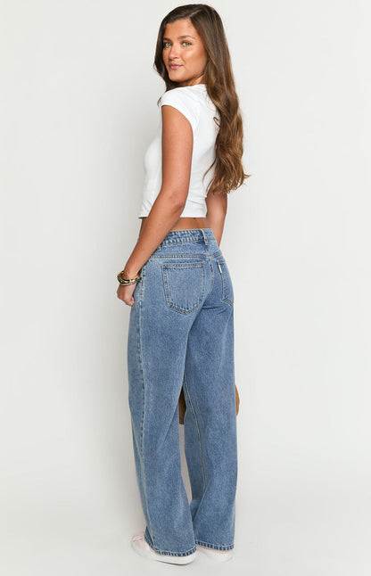 Beau Mid Wash Tie Waist Denim Jeans