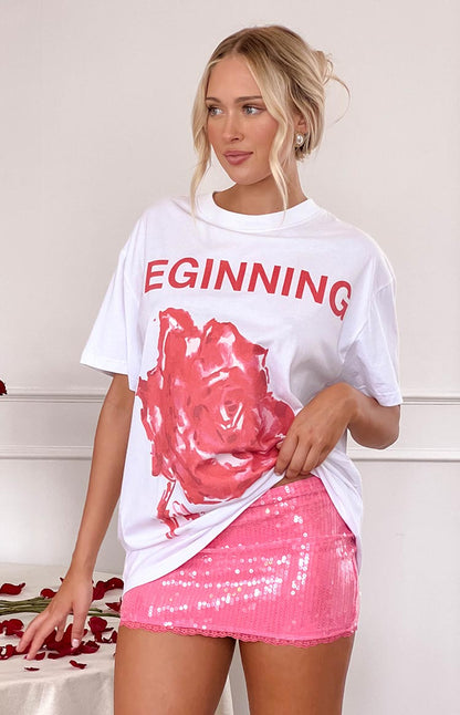 Beginning Rose White Tee