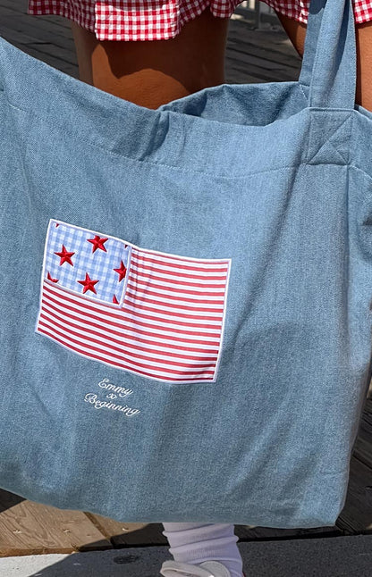 Beginning Washed Denim USA Tote Bag