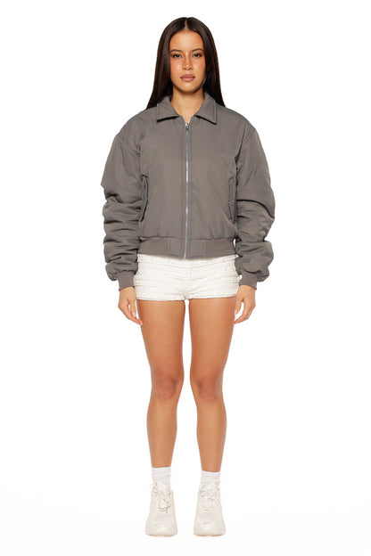 Benson Grey Puff Bomber Jacket