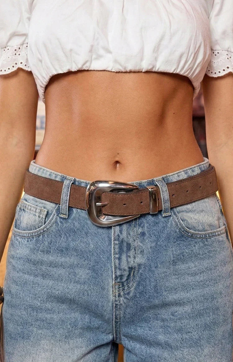 Carolyn Dark Brown Suedette Belt with Silver Buckle