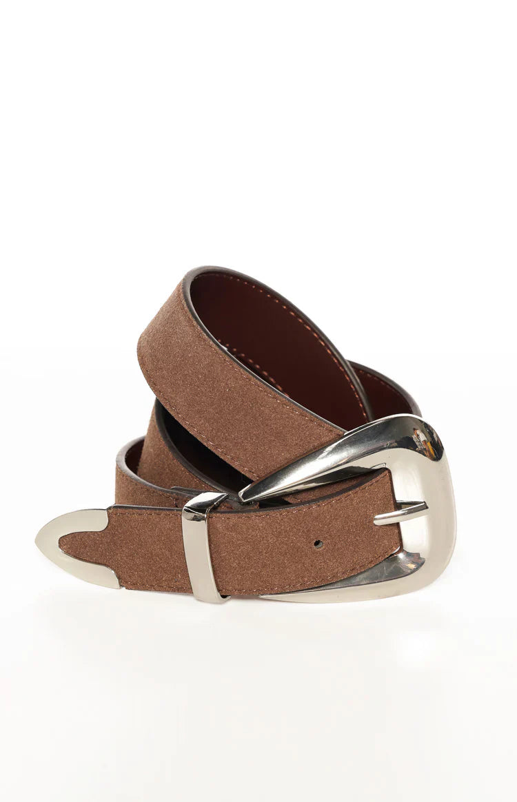 Carolyn Dark Brown Suedette Belt with Silver Buckle