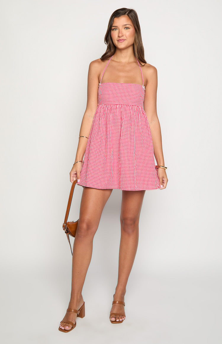 Carter Red Gingham Halter Mini Dress