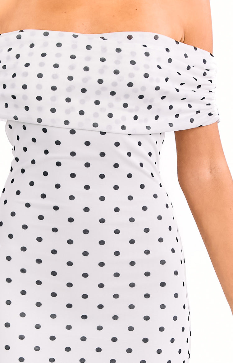 Cole White Polka Mesh Prom Dress
