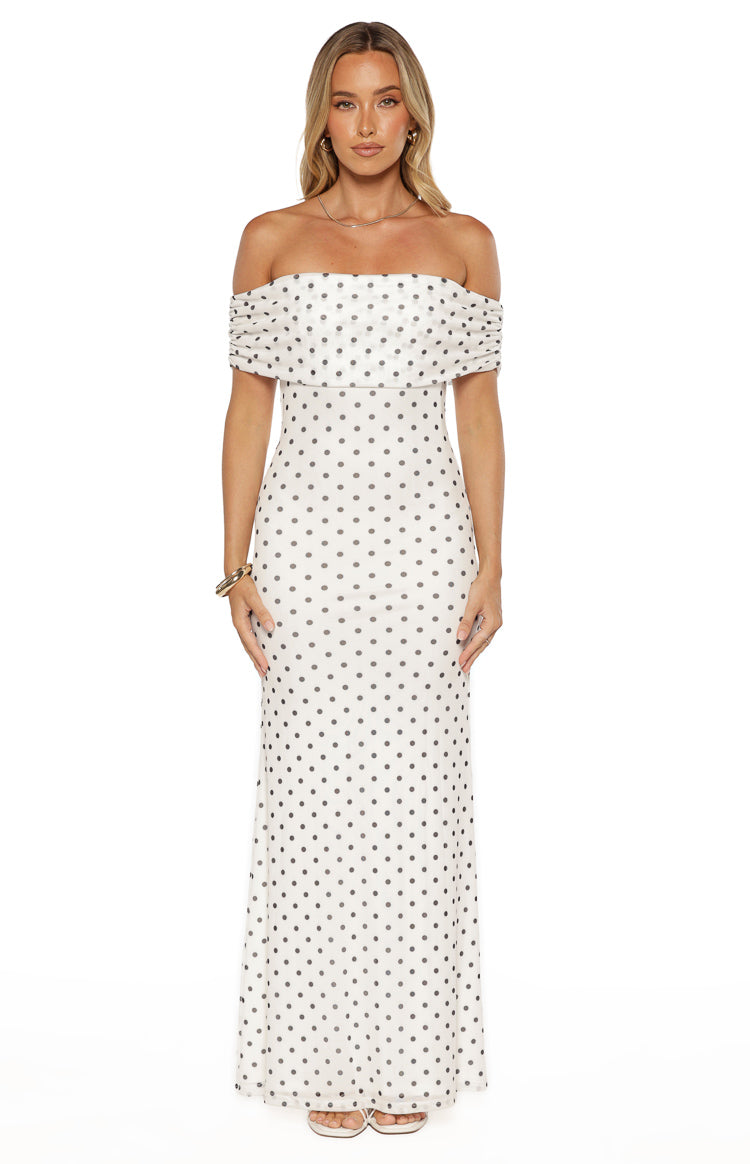 Cole White Polka Mesh Prom Dress