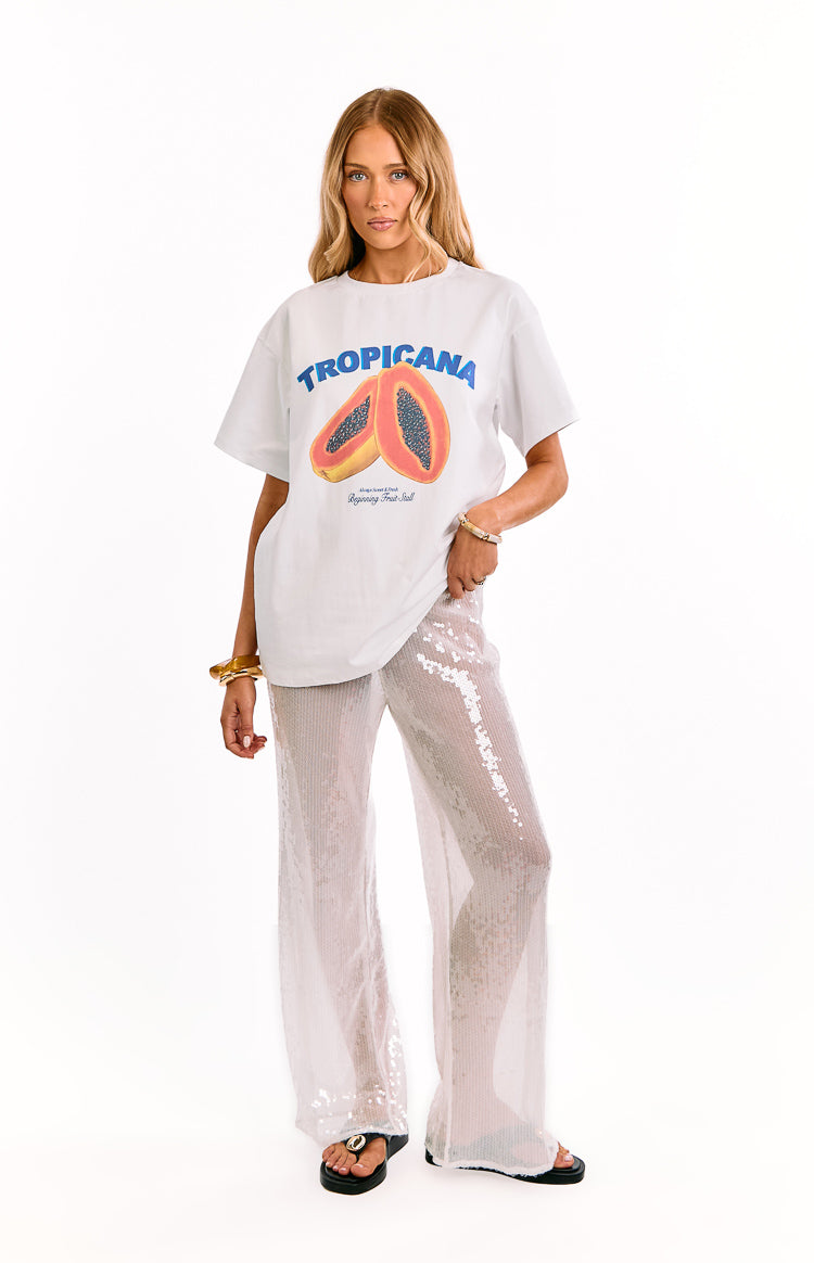 Cordelia White Sequin Wide Leg Pants