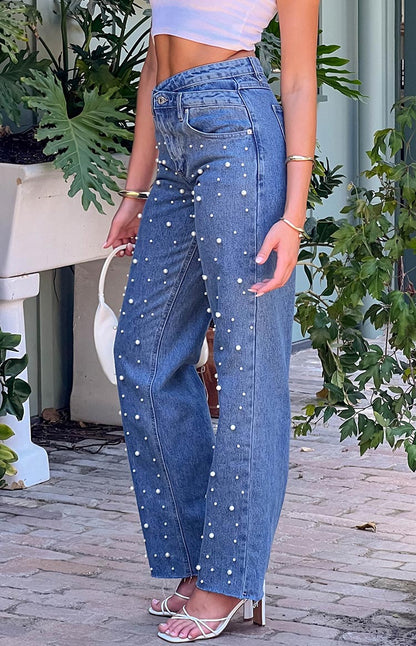Denim Dazzle Pearl Mid Wash High Waisted Jeans