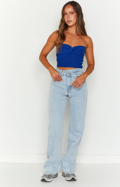 Kansis Light Blue Uneven Waist Jeans