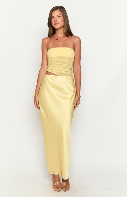 Elinor Yellow Satin Maxi Dress
