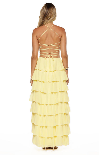 Georgie Yellow Ruffle Maxi Dress - PRE ORDER