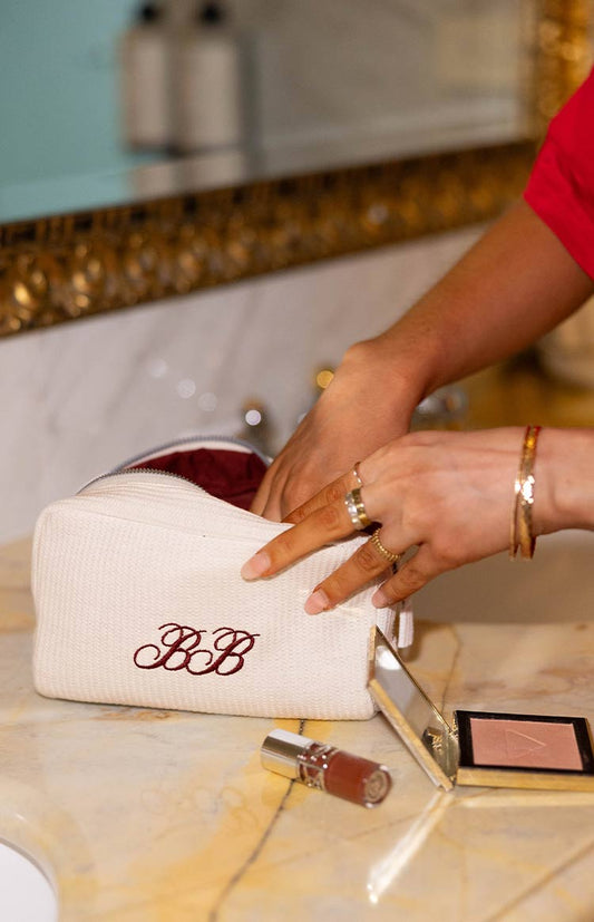 Glow Time White Embroidered Makeup Bag (FREE over $150)