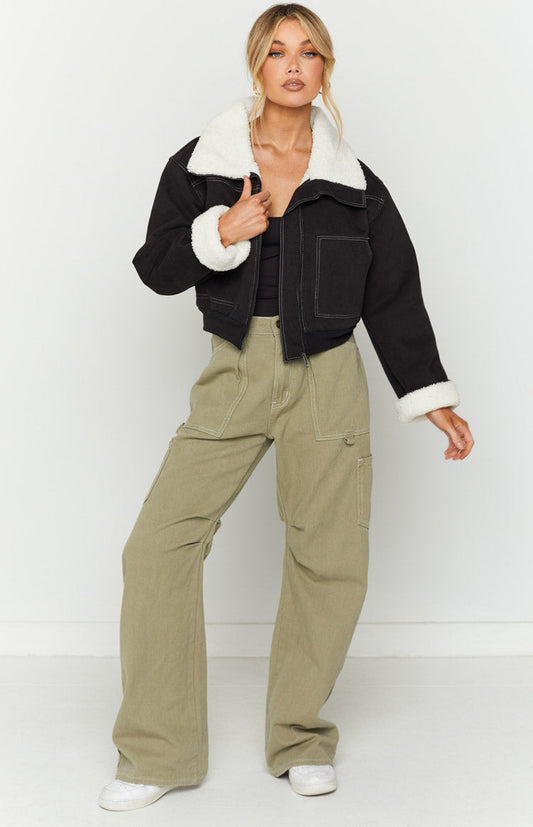 Indy Black Denim Sherpa Jacket