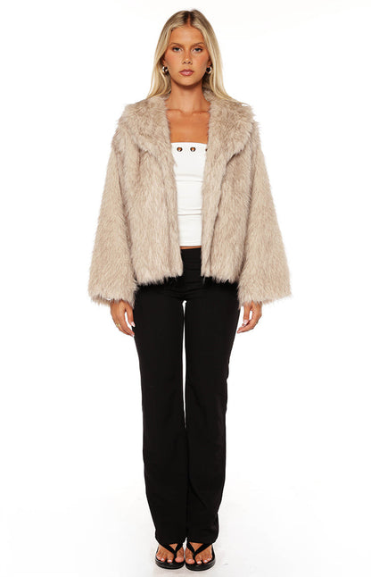 It Girl Sand Faux Fur Jacket