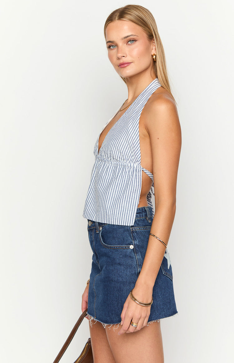 Izzie Navy Stripe Halter Neck Top