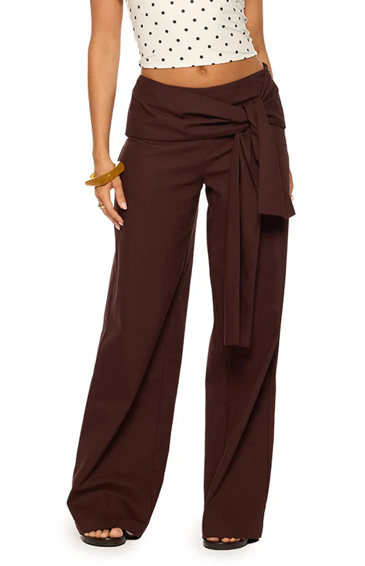 Kady Brown Linen Tie Wide Leg Pants