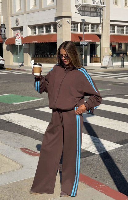 Kosie Chocolate And Blue Stripe Track Pants
