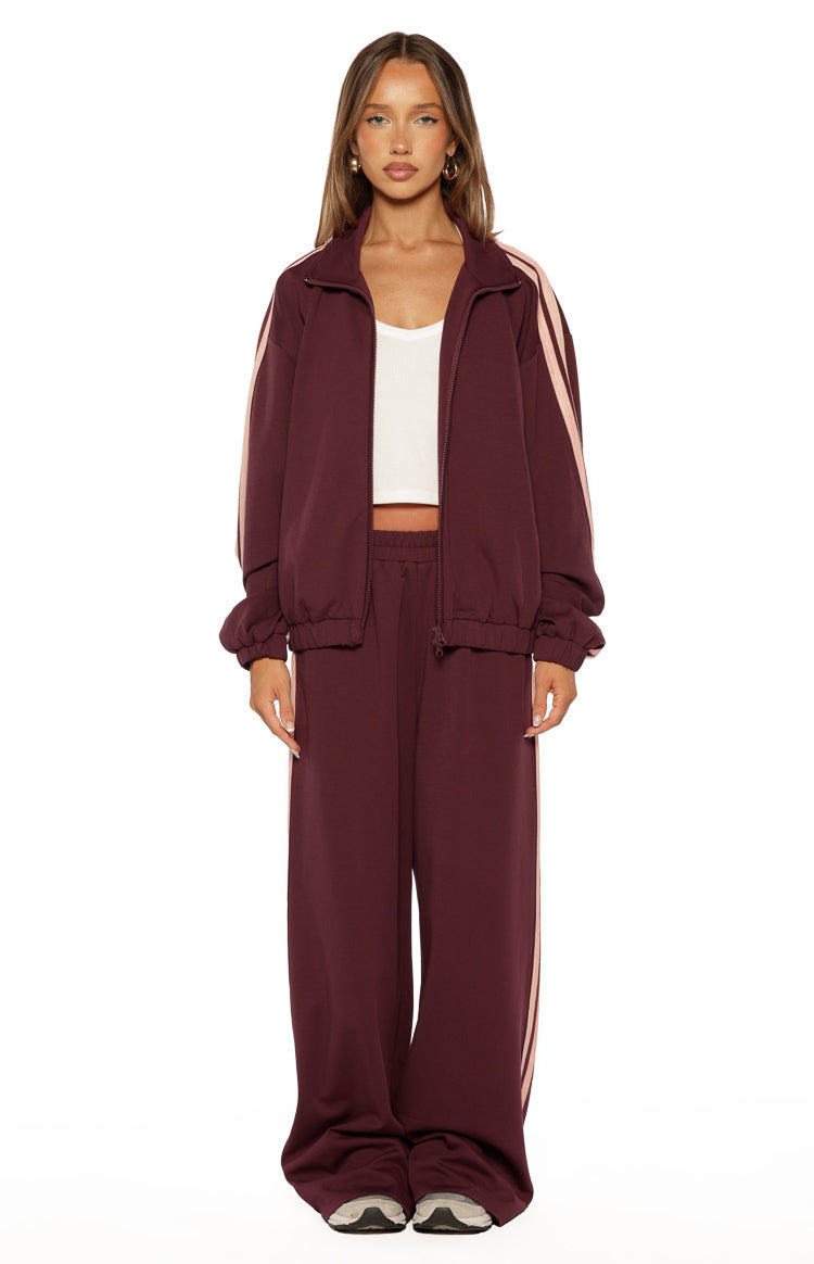 Kosie Burgundy and Pink Stripe Track Pants