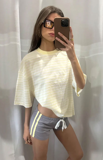 Lioness Bloom Short Sleeve Top Lemontini Stripe
