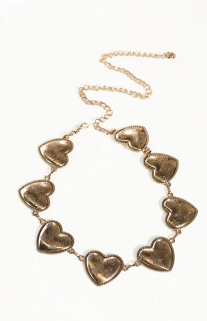 Maude Gold Metal Heart Chain Belt