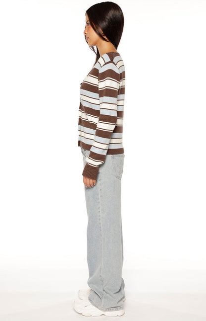 Misha Brown and Blue Stripe Button Down Cardigan