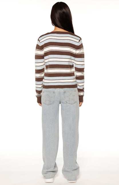 Misha Brown and Blue Stripe Button Down Cardigan