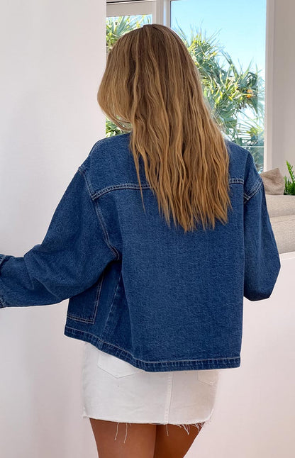 Mixie Mid Wash Denim Contrast Stitch Denim Jacket