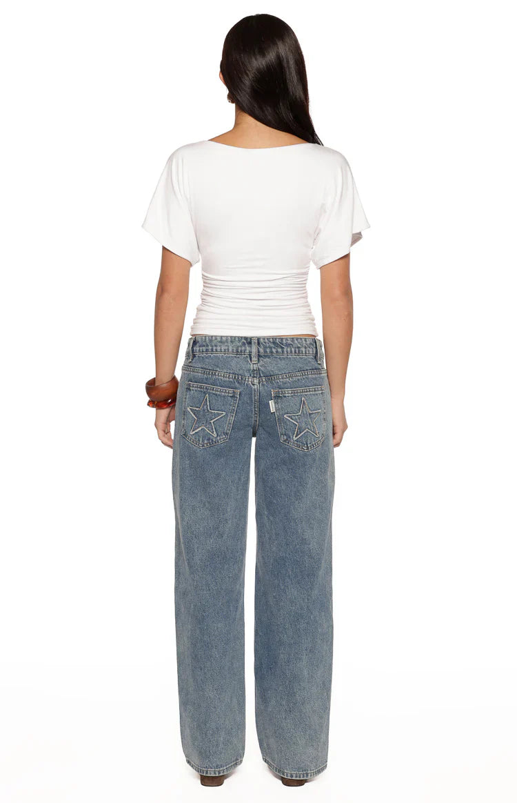 Muriel White Ruched Waist Jersey Top