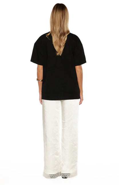Orla Ivory Satin Straight Leg Lace Trim Pants