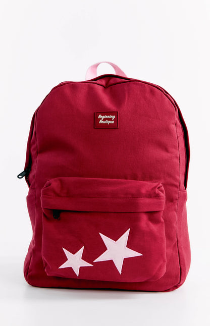 Pink Star Burgundy Backpack