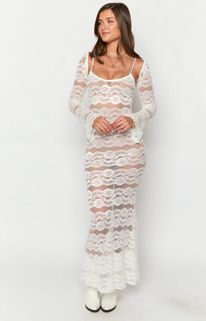 Rey White Lace Maxi Dress And Bolero