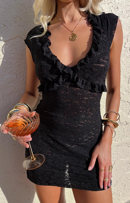 Sassie Black Lace Mini Dress