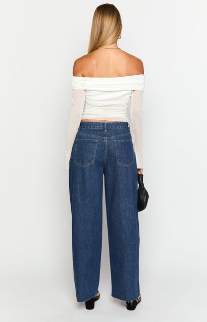 She's Yours Dark Wash Denim Wide Leg Boyfriend Jeans