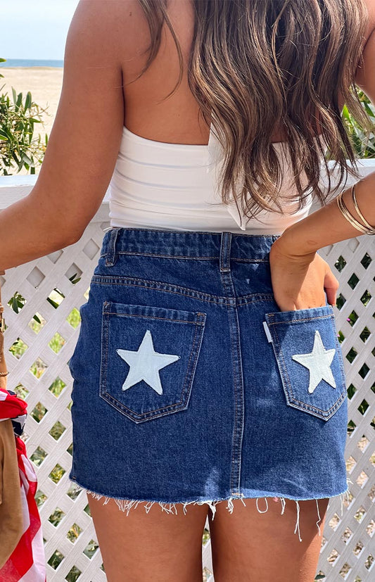Siletto Star Blue Denim Low Rise Mini Skirt