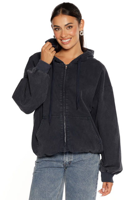 Tate Washed Navy Oversized Hooded Jacket