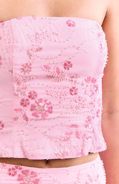 Vila Light Pink Strapless Beaded Top