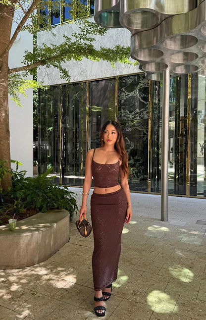 Willow Brown Lace Midi Skirt