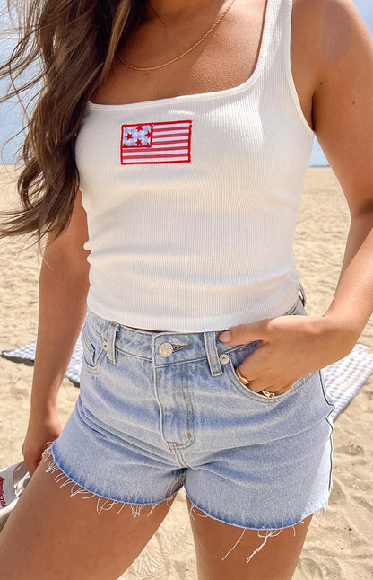 Winnie Star Light Wash Denim Shorts