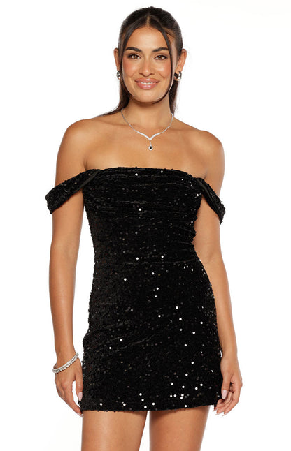 Zoella Black Velvet Sequin Off The Shoulder Mini Dress
