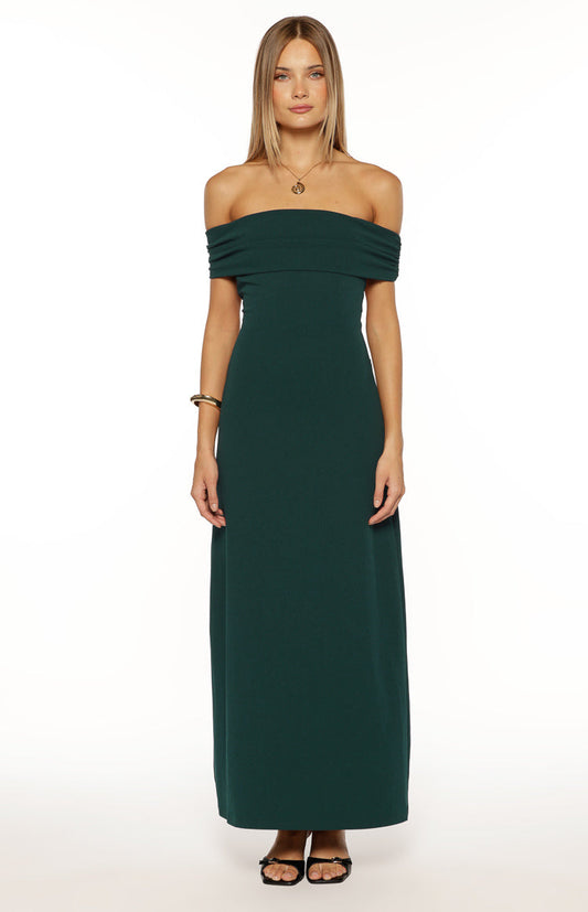 Erica Teal Crepe Off the Shoulder Maxi Dress