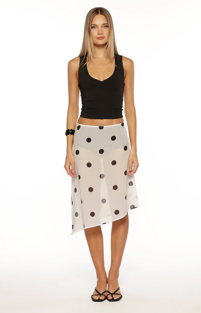 Jordan White Polka Dot Sheer Midi Skirt