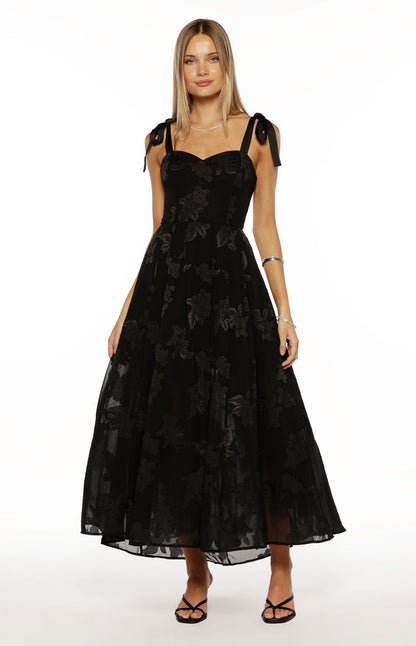Lily Black Tie Shoulder Formal Maxi Dress